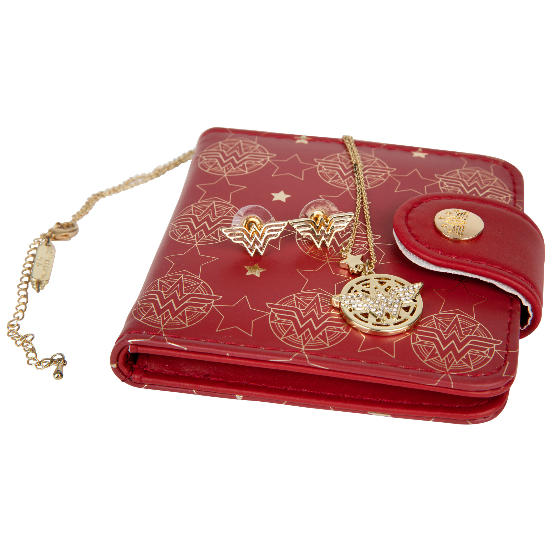 Wonder Woman Symbol Necklace, Earrings, and Wallet Set
